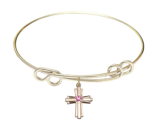 8 1/2 inch Round Double Loop Hamilton Gold Bangle Bracelet with a 14kt Gold Filled Cross charm.