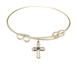 8 1/2 inch Round Double Loop Hamilton Gold Bangle Bracelet with a 14kt Gold Filled Cross charm.