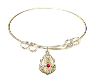 8 1/2 inch Round Double Loop Hamilton Gold Bangle Bracelet with a 14kt Gold Filled Scapular charm.
