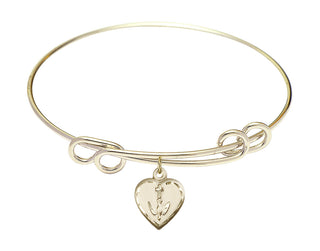 8 1/2 inch Round Double Loop Hamilton Gold Bangle Bracelet with a 14kt Gold Filled Heart / Confirmation charm.
