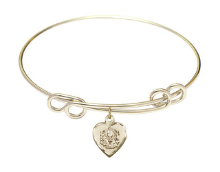 8 1/2 inch Round Double Loop Hamilton Gold Bangle Bracelet with a 14kt Gold Filled Heart / Communion charm.