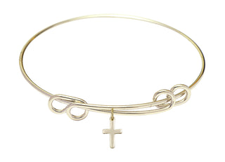 8 1/2 inch Round Double Loop Hamilton Gold Bangle Bracelet with a 14kt Gold Filled Cross charm.