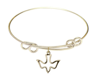 8 1/2 inch Round Double Loop Hamilton Gold Bangle Bracelet with a 14kt Gold Filled Holy Spirit charm.