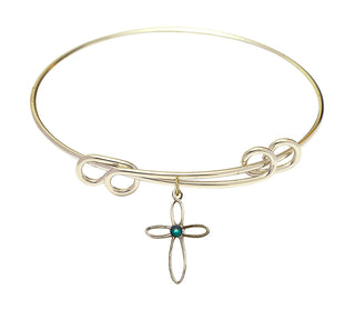8 1/2 inch Round Double Loop Hamilton Gold Bangle Bracelet with a 14kt Gold Filled Loop Cross charm.
