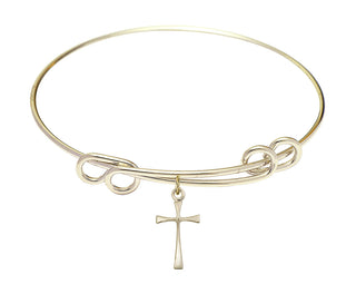 8 1/2 inch Round Double Loop Hamilton Gold Bangle Bracelet with a 14kt Gold Filled Maltese Cross charm.