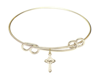 8 1/2 inch Round Double Loop Hamilton Gold Bangle Bracelet with a 14kt Gold Filled Cross charm.