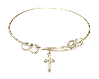 8 1/2 inch Round Double Loop Hamilton Gold Bangle Bracelet with a 14kt Gold Filled Cross charm.