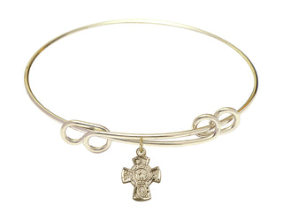 8 1/2 inch Round Double Loop Hamilton Gold Bangle Bracelet with a 14kt Gold Filled 5-Way charm.