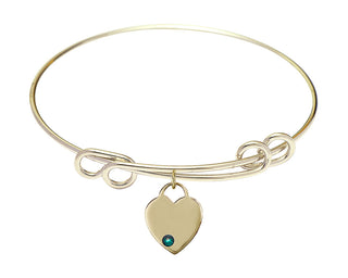 8 1/2 inch Round Double Loop Hamilton Gold Bangle Bracelet with a 14kt Gold Filled Heart charm. Engraved Catholic Saint Jewelry