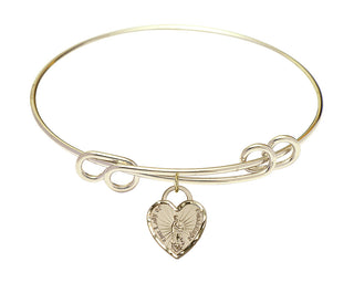 8 1/2 inch Round Double Loop Hamilton Gold Bangle Bracelet with a 14kt Gold Filled Our Lady of Guadalupe Heart charm.