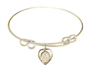 8 1/2 inch Round Double Loop Hamilton Gold Bangle Bracelet with a 14kt Gold Filled Miraculous charm.