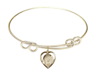 8 1/2 inch Round Double Loop Hamilton Gold Bangle Bracelet with a 14kt Gold Filled Scapular charm.