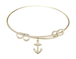 8 1/2 inch Round Double Loop Hamilton Gold Bangle Bracelet with a 14kt Gold Filled Anchor charm.