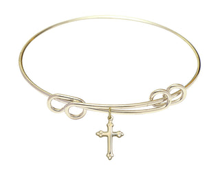 8 1/2 inch Round Double Loop Hamilton Gold Bangle Bracelet with a 14kt Gold Filled Cross Charm charm.