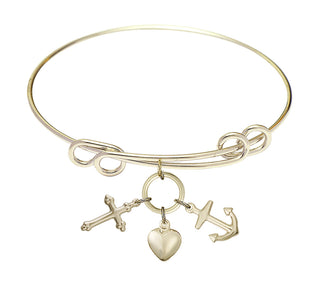 8 1/2 inch Round Double Loop Hamilton Gold Bangle Bracelet with a 14kt Gold Filled Cross Charm charm.