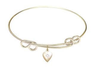 8 1/2 inch Round Double Loop Hamilton Gold Bangle Bracelet with a 14kt Gold Filled Heart charm.
