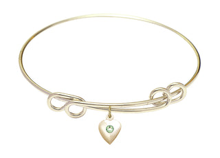8 1/2 inch Round Double Loop Hamilton Gold Bangle Bracelet with a 14kt Gold Filled Heart charm.