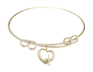 8 1/2 inch Round Double Loop Hamilton Gold Bangle Bracelet with a 14kt Gold Filled Heart / Cross charm.