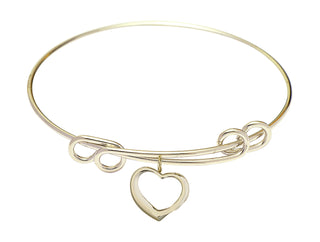 8 1/2 inch Round Double Loop Hamilton Gold Bangle Bracelet with a 14kt Gold Filled Heart charm.