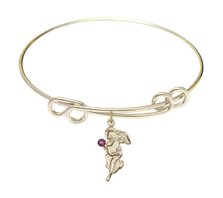 8 1/2 inch Round Double Loop Hamilton Gold Bangle Bracelet with a 14kt Gold Filled Guardian Angel charm.