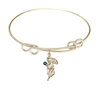 8 1/2 inch Round Double Loop Hamilton Gold Bangle Bracelet with a 14kt Gold Filled Guardian Angel charm.