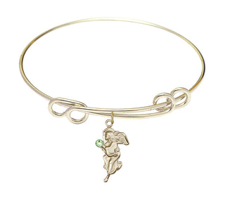 8 1/2 inch Round Double Loop Hamilton Gold Bangle Bracelet with a 14kt Gold Filled Guardian Angel charm.