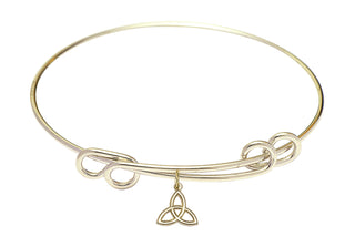 8 1/2 inch Round Double Loop Hamilton Gold Bangle Bracelet with a 14kt Gold Filled Trinity Irish Knot charm.