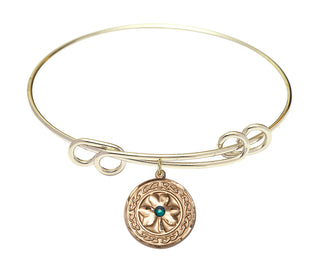 8 1/2 inch Round Double Loop Hamilton Gold Bangle Bracelet with a 14kt Gold Filled Shamrock with Celtic Border charm.