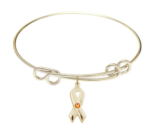 8 1/2 inch Round Double Loop Hamilton Gold Bangle Bracelet with a 14kt Gold Filled Cancer Awareness charm.