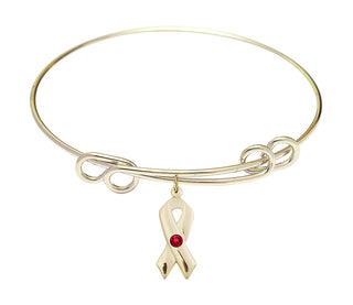 8 1/2 inch Round Double Loop Hamilton Gold Bangle Bracelet with a 14kt Gold Filled Cancer Awareness charm.
