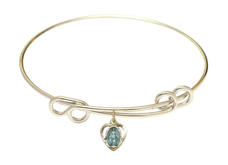 8 1/2 inch Round Double Loop Hamilton Gold Bangle Bracelet with a 14kt Gold Filled Miraculous Heart charm.