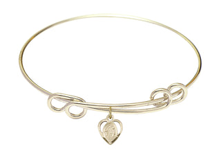 8 1/2 inch Round Double Loop Hamilton Gold Bangle Bracelet with a 14kt Gold Filled Guardian Angel charm. Engraved Catholic Saint Jewelry