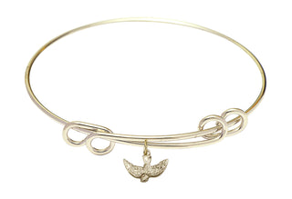 8 1/2 inch Round Double Loop Hamilton Gold Bangle Bracelet with a 14kt Gold Filled Holy Spirit charm.
