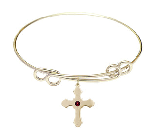 8 1/2 inch Round Double Loop Hamilton Gold Bangle Bracelet with a 14kt Gold Filled Cross charm.
