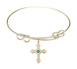 8 1/2 inch Round Double Loop Hamilton Gold Bangle Bracelet with a 14kt Gold Filled Cross charm.