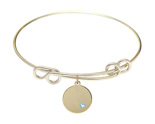 8 1/2 inch Round Double Loop Hamilton Gold Bangle Bracelet with a 14kt Gold Filled Plain Disc charm.