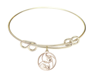 8 1/2 inch Round Double Loop Hamilton Gold Bangle Bracelet with a 14kt Gold Filled Madonna and Child charm.