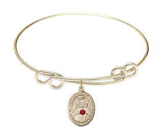 8 1/2 inch Round Double Loop Hamilton Gold Bangle Bracelet with a 14kt Gold Filled Scapular charm.