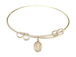 8 1/2 inch Round Double Loop Hamilton Gold Bangle Bracelet with a 14kt Gold Filled Saint Brendan the Navigator charm. Engraved Catholic Saint Jewelry