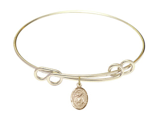 8 1/2 inch Round Double Loop Hamilton Gold Bangle Bracelet with a 14kt Gold Filled Saint Catherine Laboure charm. Engraved Catholic Saint Jewelry