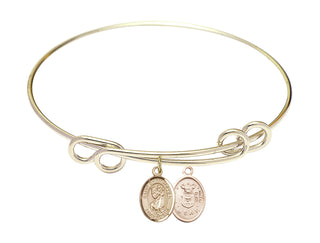 8 1/2 inch Round Double Loop Hamilton Gold Bangle Bracelet with a 14kt Gold Filled Saint Christopher / Air Force charm.