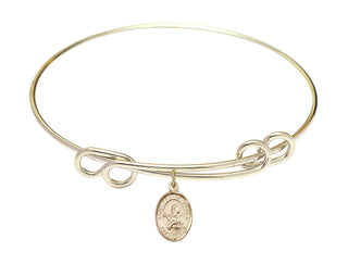 8 1/2 inch Round Double Loop Hamilton Gold Bangle Bracelet with a 14kt Gold Filled Saint Francis Xavier charm. Engraved Catholic Saint Jewelry