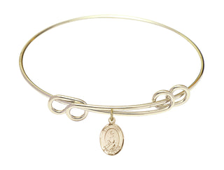 8 1/2 inch Round Double Loop Hamilton Gold Bangle Bracelet with a 14kt Gold Filled Saint Louis charm. Engraved Catholic Saint Jewelry