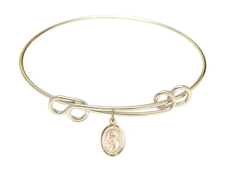 8 1/2 inch Round Double Loop Hamilton Gold Bangle Bracelet with a 14kt Gold Filled Saint Paul the Apostle charm. Engraved Catholic Saint Jewelry