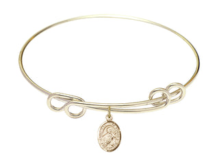8 1/2 inch Round Double Loop Hamilton Gold Bangle Bracelet with a 14kt Gold Filled Saint Martin de Porres charm. Engraved Catholic Saint Jewelry