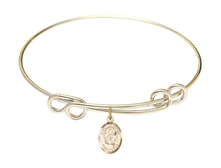 8 1/2 inch Round Double Loop Hamilton Gold Bangle Bracelet with a 14kt Gold Filled Saint Raymond Nonnatus charm. Engraved Catholic Saint Jewelry