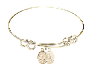 8 1/2 inch Round Double Loop Hamilton Gold Bangle Bracelet with a 14kt Gold Filled Scapular charm. Engraved Catholic Saint Jewelry
