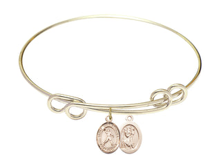 8 1/2 inch Round Double Loop Hamilton Gold Bangle Bracelet with a 14kt Gold Filled Saint Christopher/Football charm.