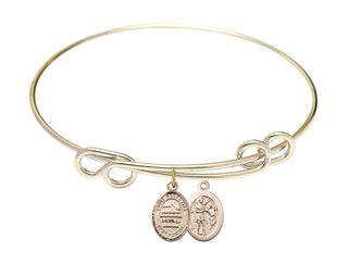 8 1/2 inch Round Double Loop Hamilton Gold Bangle Bracelet with a 14kt Gold Filled Saint Sebastian/Swimming charm.