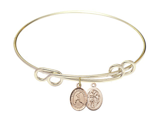 8 1/2 inch Round Double Loop Hamilton Gold Bangle Bracelet with a 14kt Gold Filled Saint Sebastian/Softball charm.